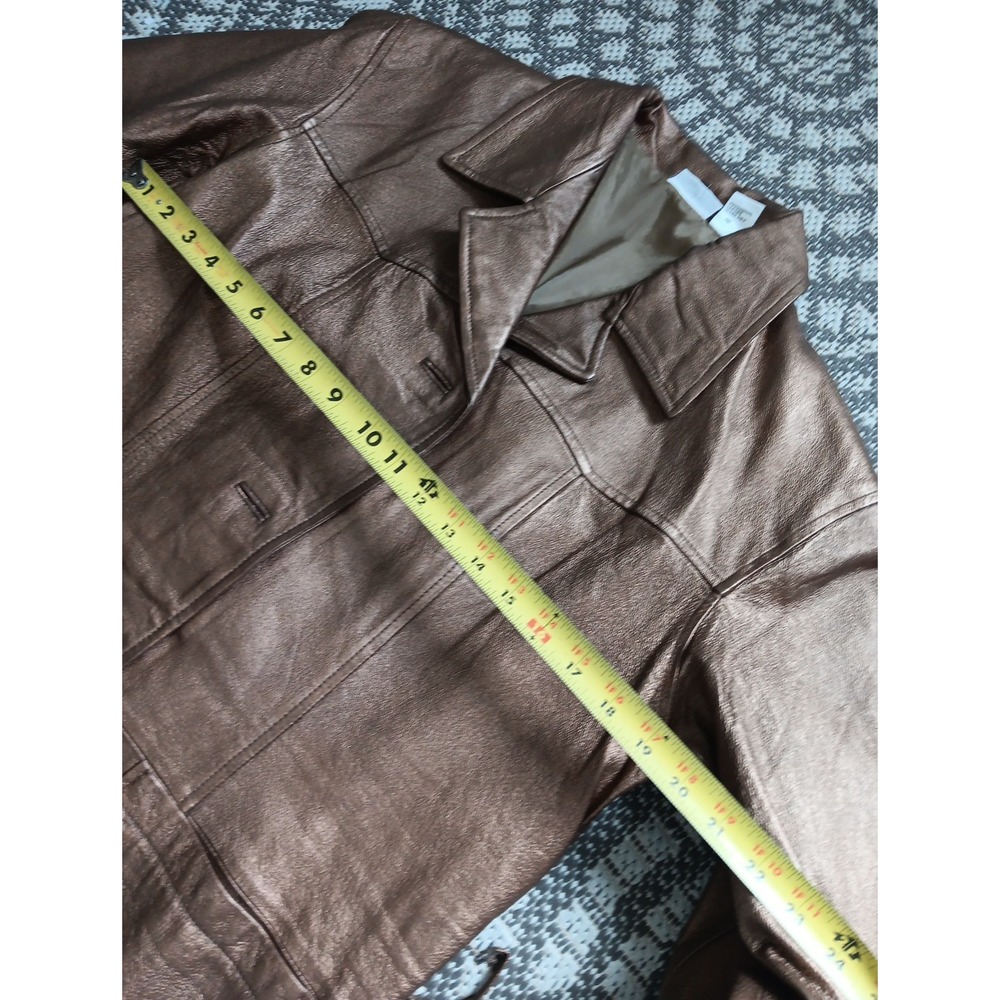 VTG Leather Trench Coat Belted Women Small Metalic Gold Belted‎ Countryside Chic - Picture 8 of 16